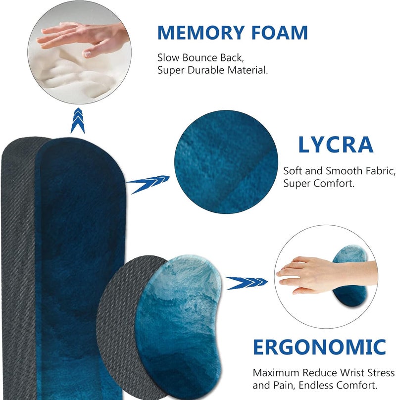 AIMSA Large Gaming Mouse Pad Set, Keyboard Wrist Rest Support + Extended Mouse Pad + Mouse Wrist Cushion + Coaster, Ergonomic Memory Foam Multifunctional Desk Mat 35x15.7inch (Dark Blue Waves) - Image 5